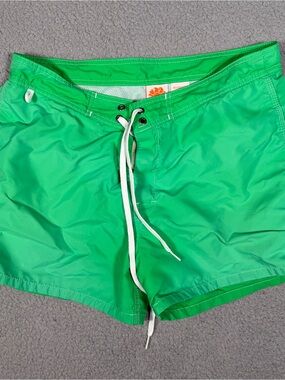 Sundek Bright Green Swim Board Shorts with rainbow back